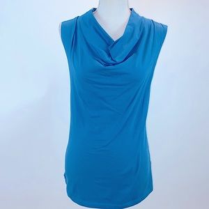 Turquoise cotton cowl neck tank top